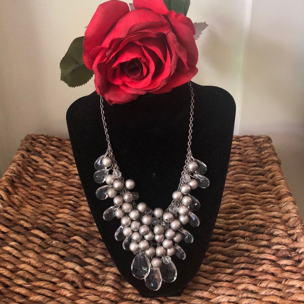 Pretty Silver Beaded Teardrop Necklace